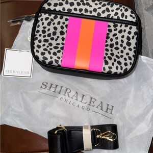 Shiraleah Vesper Leopard Print Crossbody with Pink and Orange Stripe